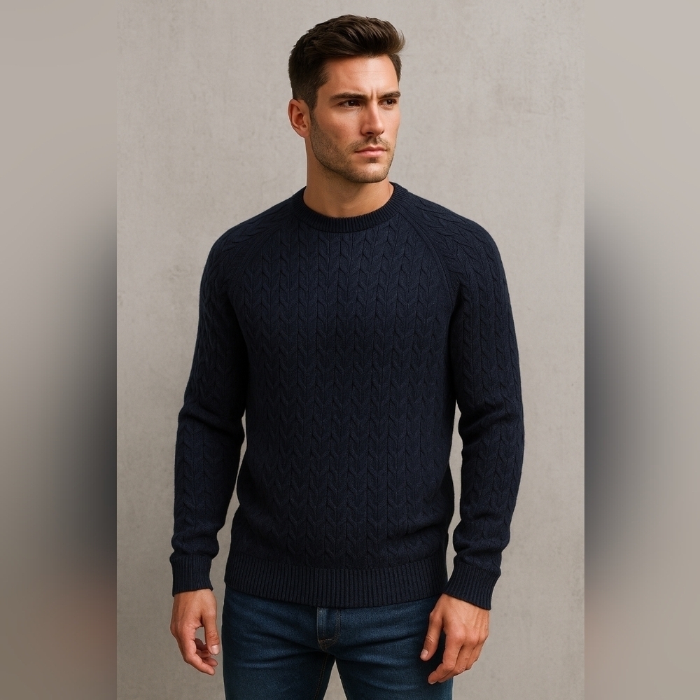 Façonnable Merino Wool Crew Neck Men Sweater Siez XL Color Blue